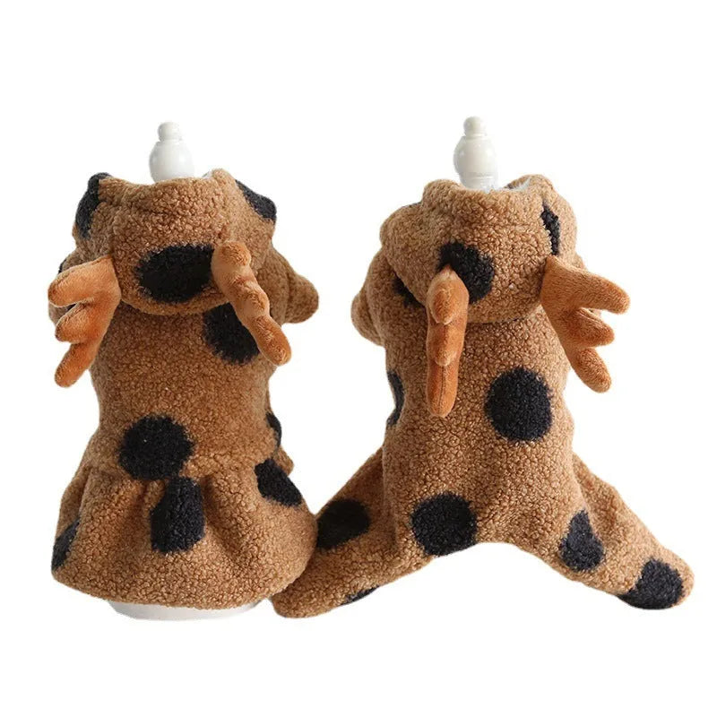 Polka dot pet clothing for dogs and cats in skirt or four-leg styles with five size options