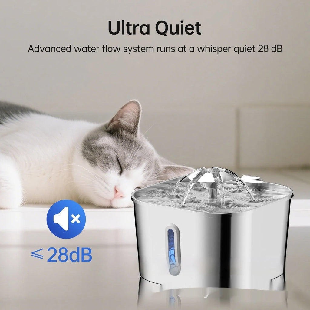 2.2L stainless steel pet water fountain with flower head vertical bar design for dogs and cats