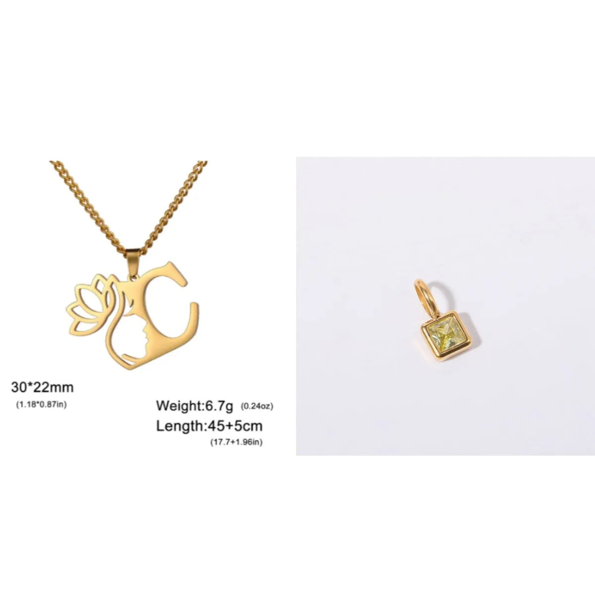 Stainless steel cross chain necklace with letter pendant in gold or silver electroplated finish
