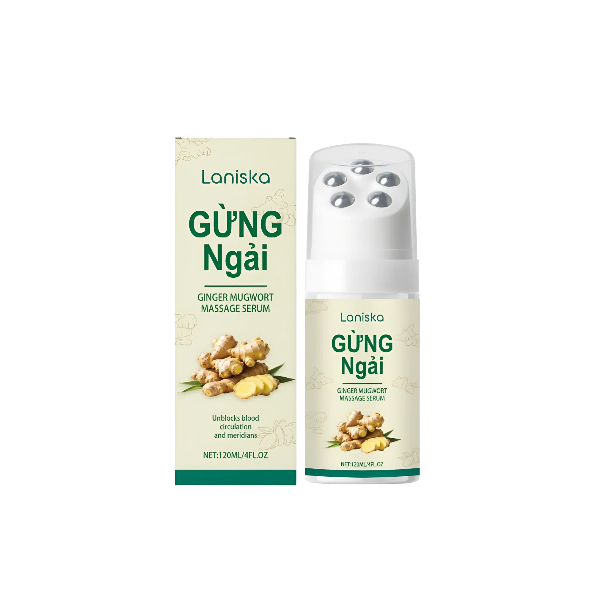 120ml bottle of ginger wormwood roller massage liquid with roller ball applicator