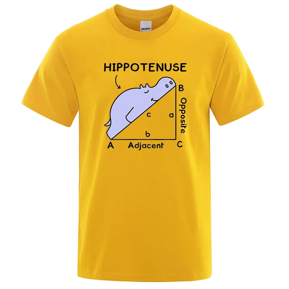 Humorous hippotenuse opposite adjacent printed cotton T-shirt in loose fit with regular sleeves