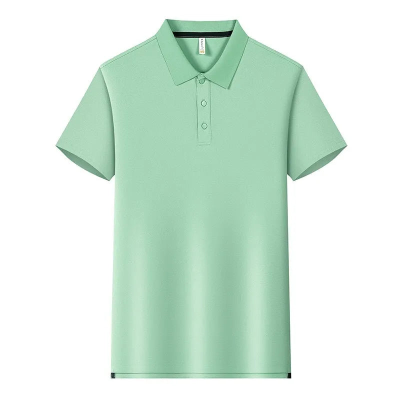 190g Tianshu cotton blend solid colour polo shirt in bean green with short sleeves and regular fit