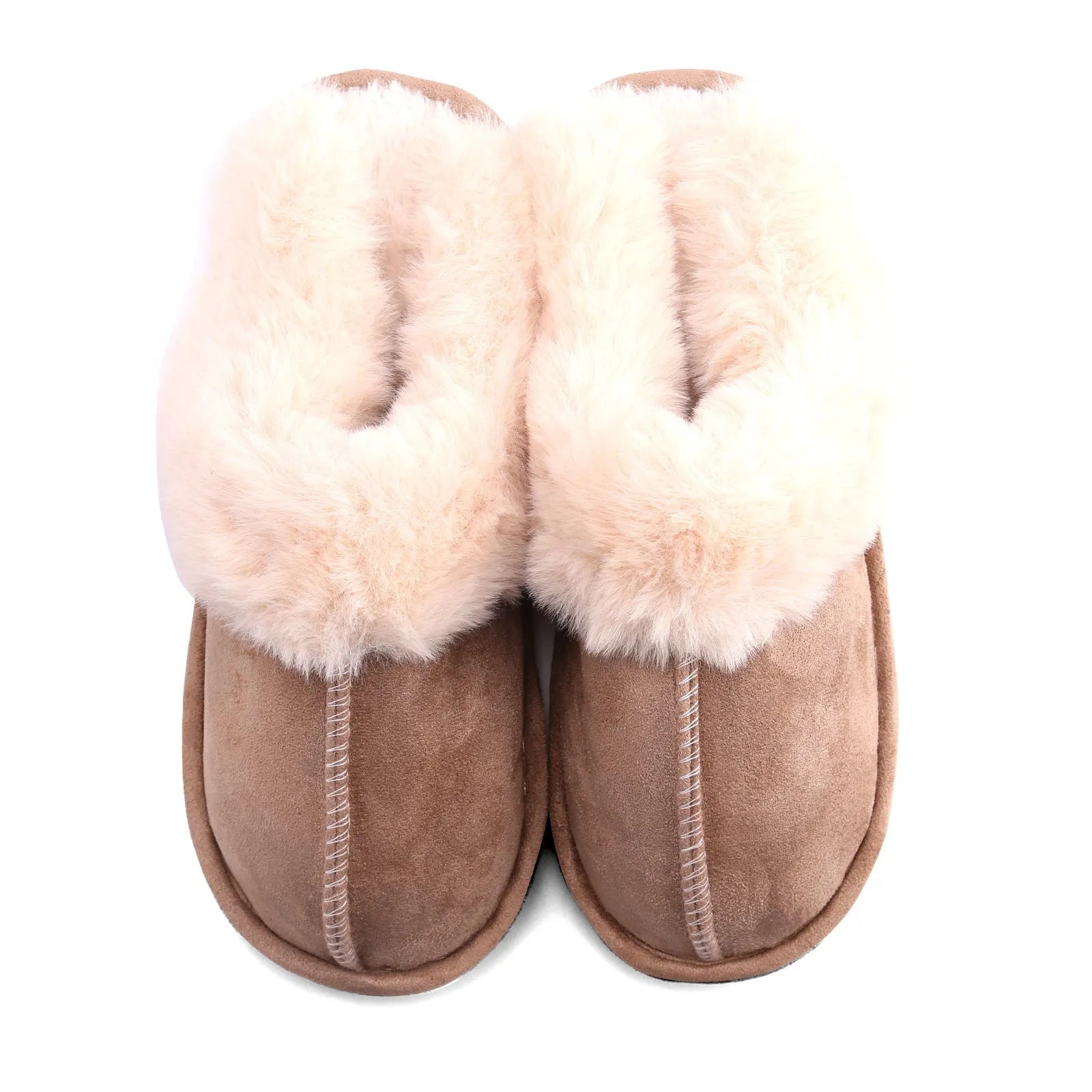 Grey fur furry slippers with plush velvet upper and TPR sole on indoor floor