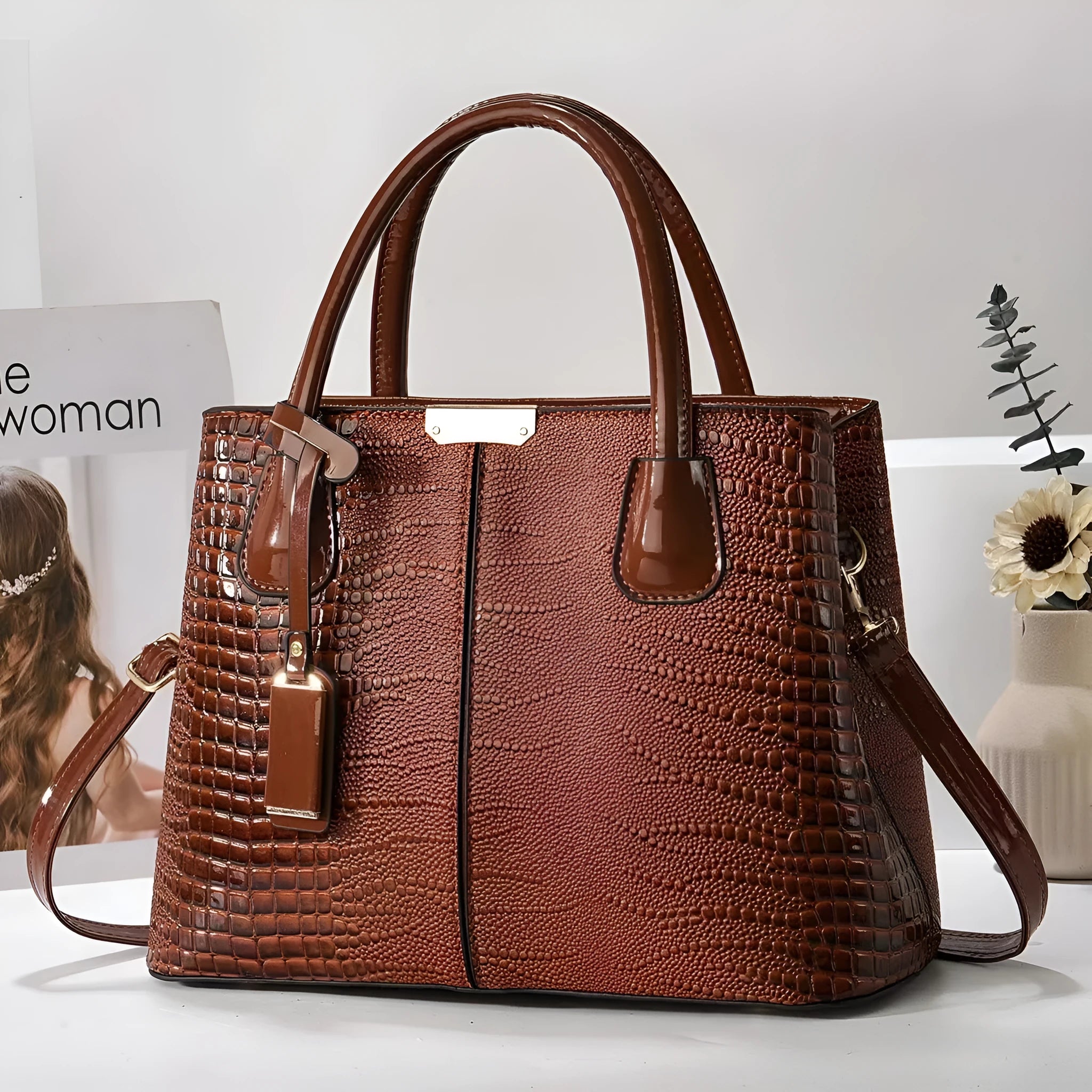 Women's large-capacity soft PU leather handbag in horizontal square shape, available in multiple colours, lightweight 540g