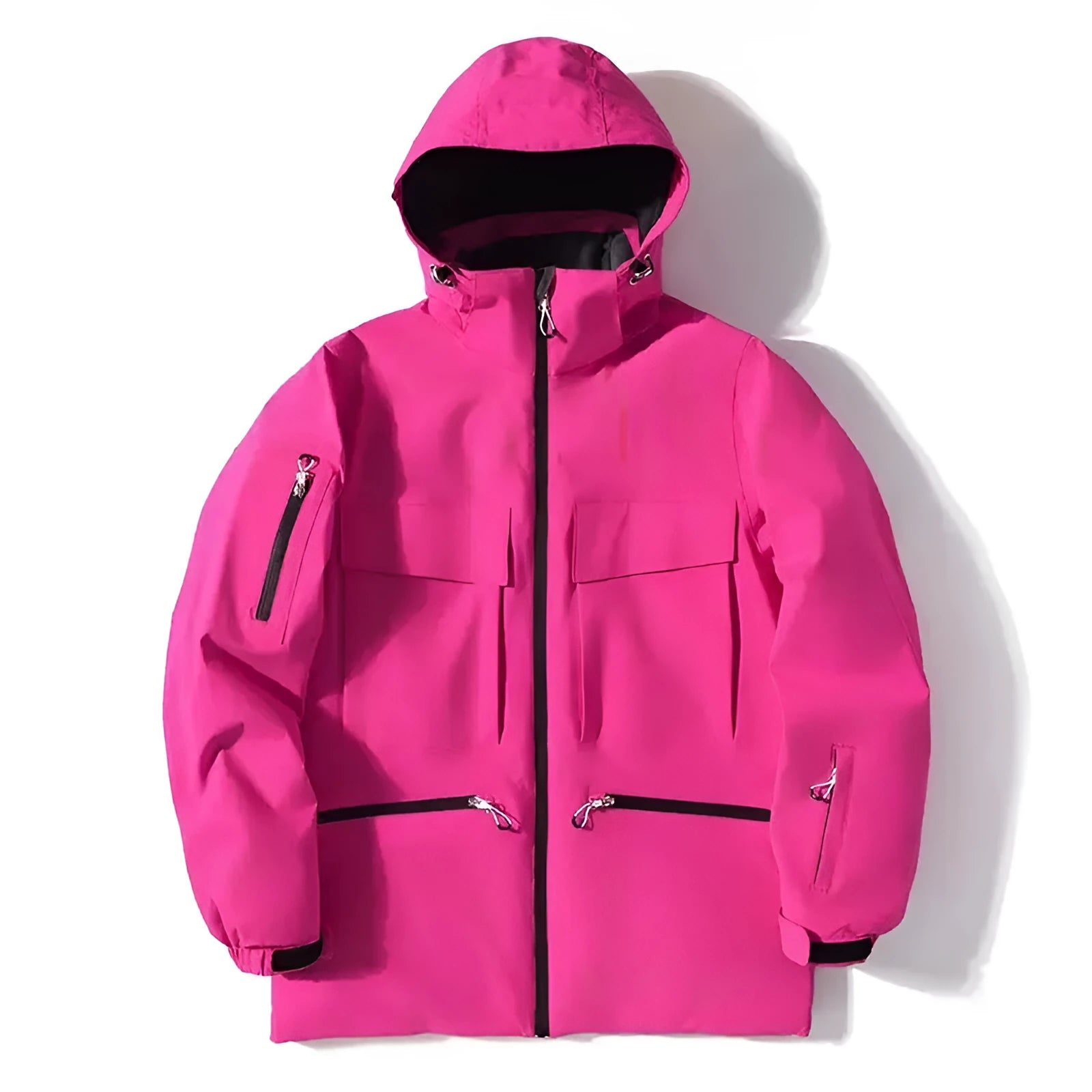 Men's winter thicken thermal hooded ski jacket in fluorescent green with full front zip and side pockets
