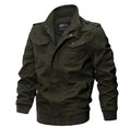 Plus size bomber military jacket for men in cotton washed finish with zip and button closure, available in 5XL and 6XL