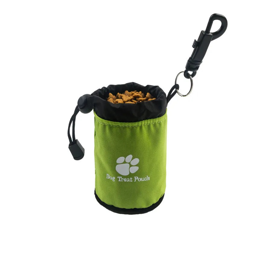 Mini pet snack training bag in nylon material showing solid colour options: red, green, black, blue