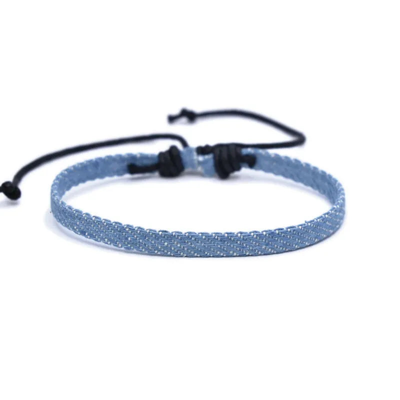 Denim fabric bracelet strap with national style design for unisex wear