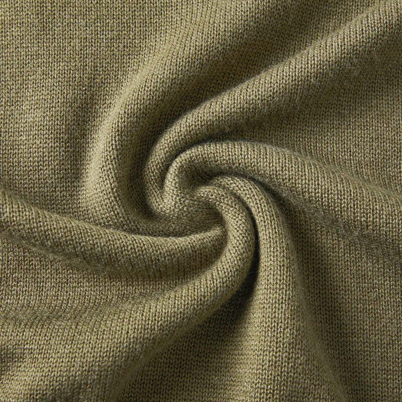 Men's slim-fit wool pullover sweater in a stone sand colour, showing long sleeves and casual design.