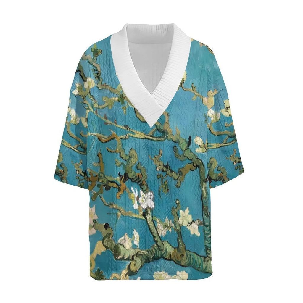 Men's peacock blue knitted casual shorts suit with T-shirt top on a plain background.