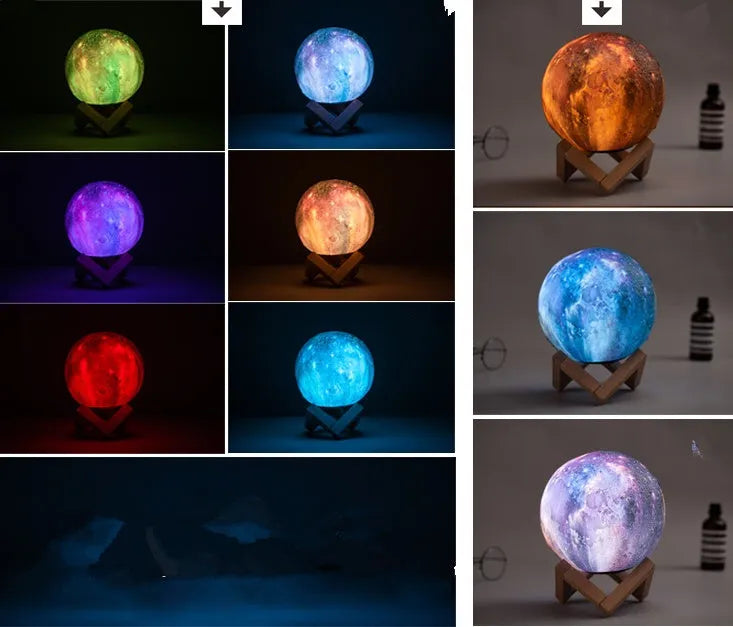 3D printed lunar light painting night light with LED light, PVC and ABS body, USB charging and pat control