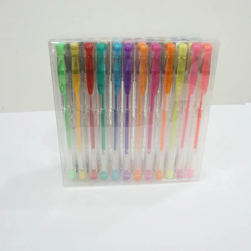 Set of 100 assorted colour gel pens with plastic bodies, shown with 0.5mm and 1.0mm tips.