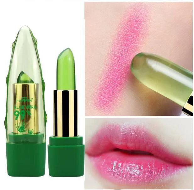 Aloe vera colour changing lipstick with moisturising aloe gel in compact tube packaging