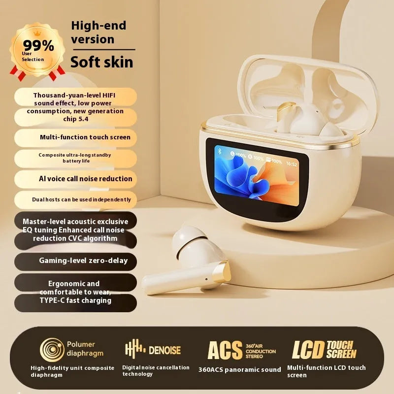 Smart Bluetooth headset in black with digital display screen and breathing light, in-ear style