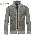 Men's thick cotton blend stand collar zipper cardigan sweater in light gray, long sleeves, size M to 3XL