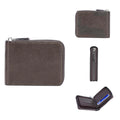 Black or brown PU anti-theft zipper wallet with embossed design and extended credit card capacity