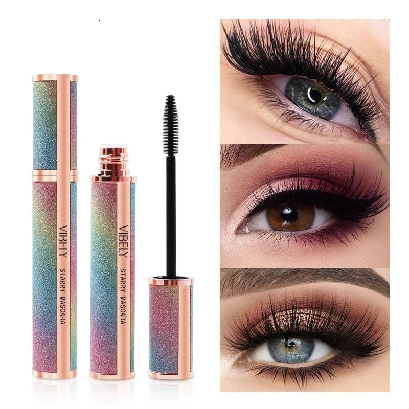 Black 4D waterproof mascara tube with applicator for long thick lashes