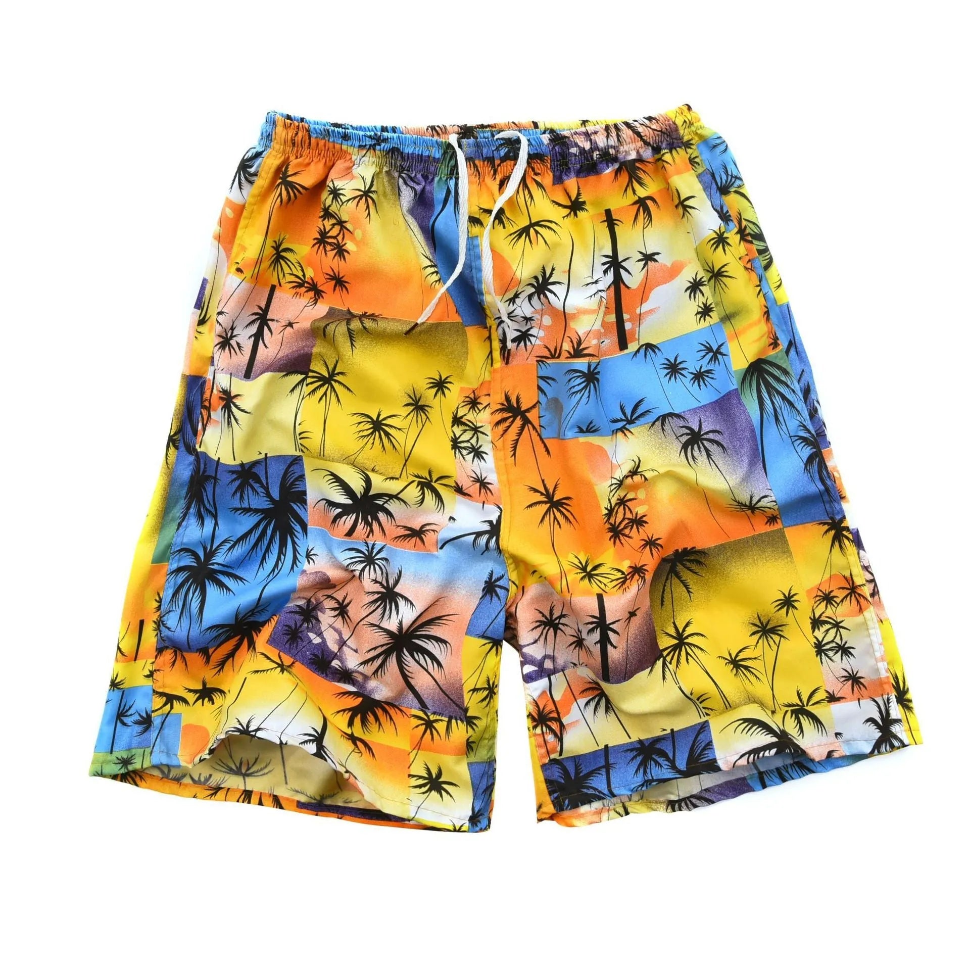 Men's floral printed swimming trunks in polyester with five-point design for beach and pool use