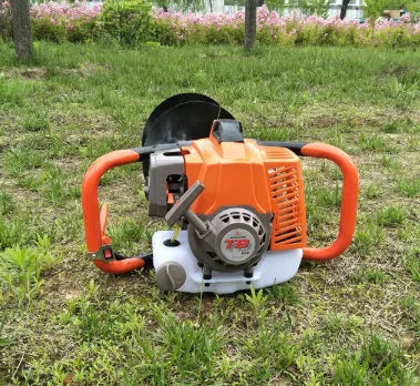 Portable single-person gasoline earth drill with steel auger for fruit tree fertilisation digging