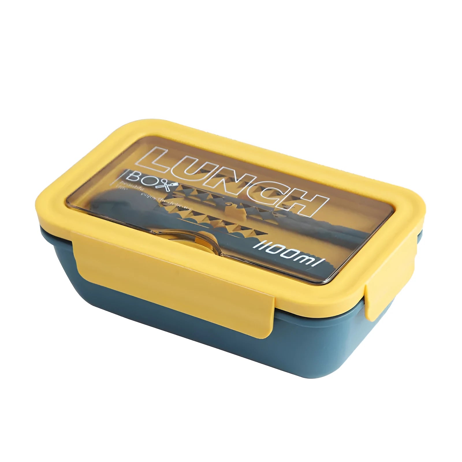 Green four-layer partitioned bento box with Nordic style design on a table.