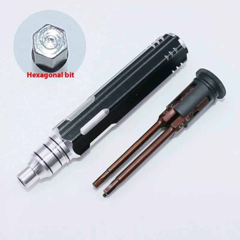Four-in-one hexagonal screwdriver with bronze aluminium handle and four chrome vanadium steel hex bits