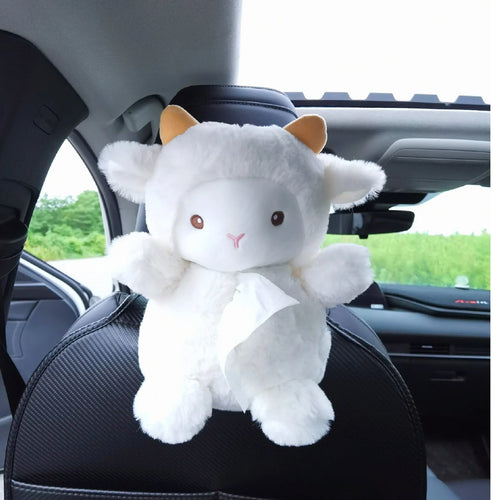 Plush cartoon animal tissue box for car and home decoration in lamb and pig designs