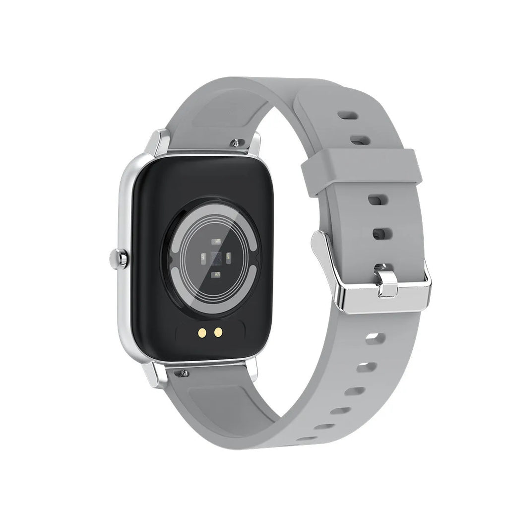 H80 smartwatch with black silicone strap showing ECG and heart rate data on its 1.69-inch screen.