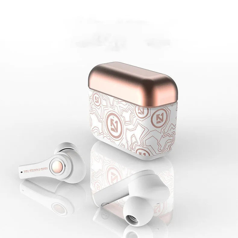 Black and white TWS touch wireless in-ear headphones with charging compartment