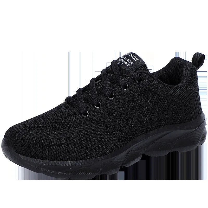 Women's white breathable mesh lace-up casual shoes with low heel