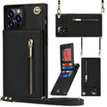 Black leather and TPU protective phone case for Samsung Galaxy or Apple iPhone models.