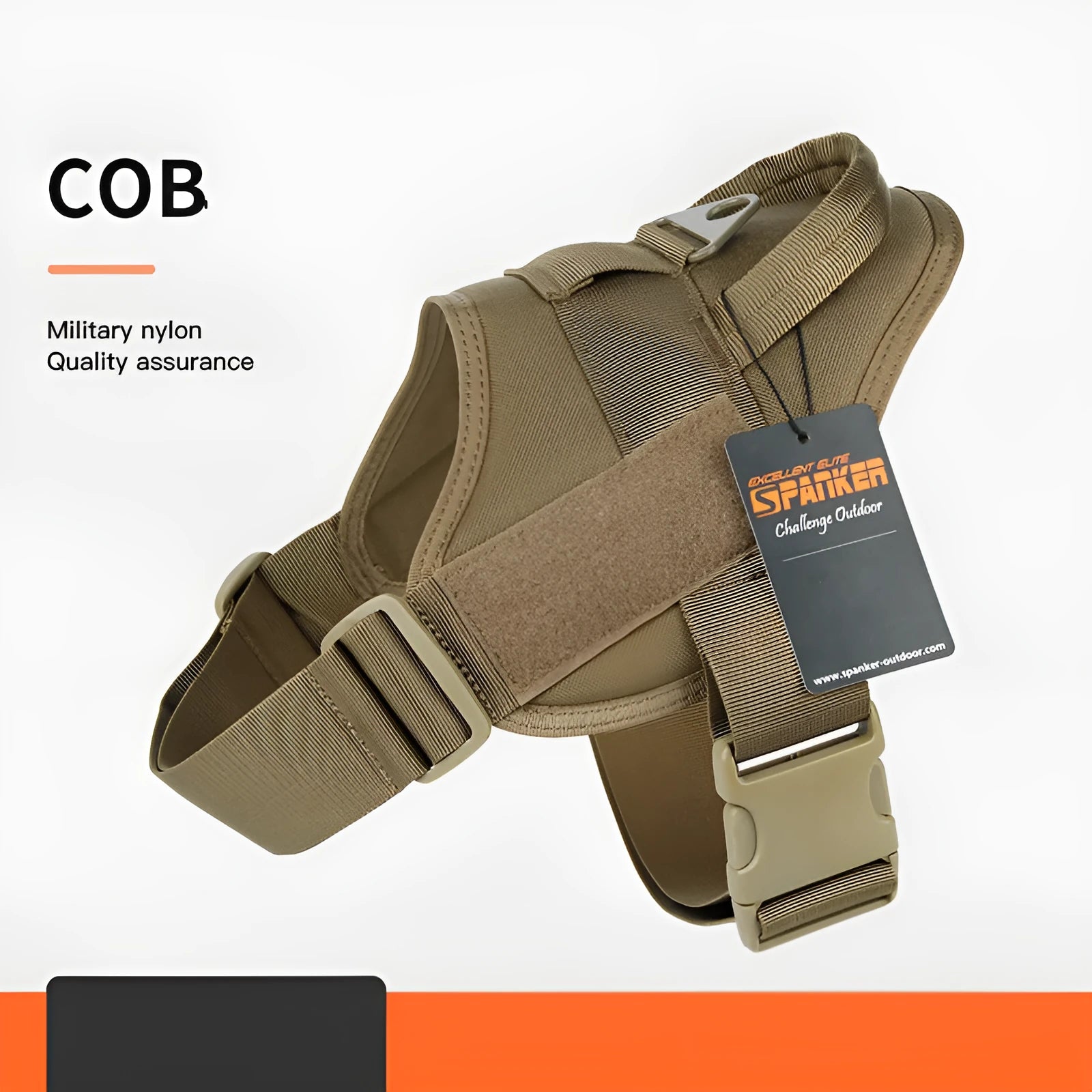 Adjustable dog harness in black made from 1050D nylon with UTX buckle, side view on floor