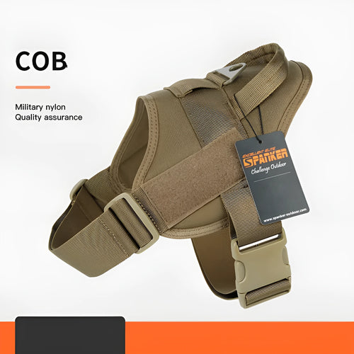 Adjustable dog harness in black made from 1050D nylon with UTX buckle, side view on floor