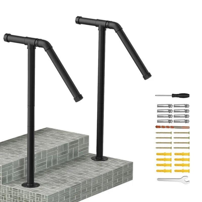 Minimalist black metal ladder support mounted on wall for household storage