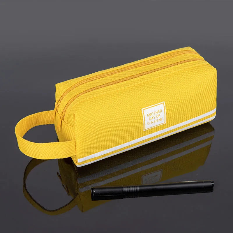 Canvas double-layer stationery box for junior high school students in blue colour