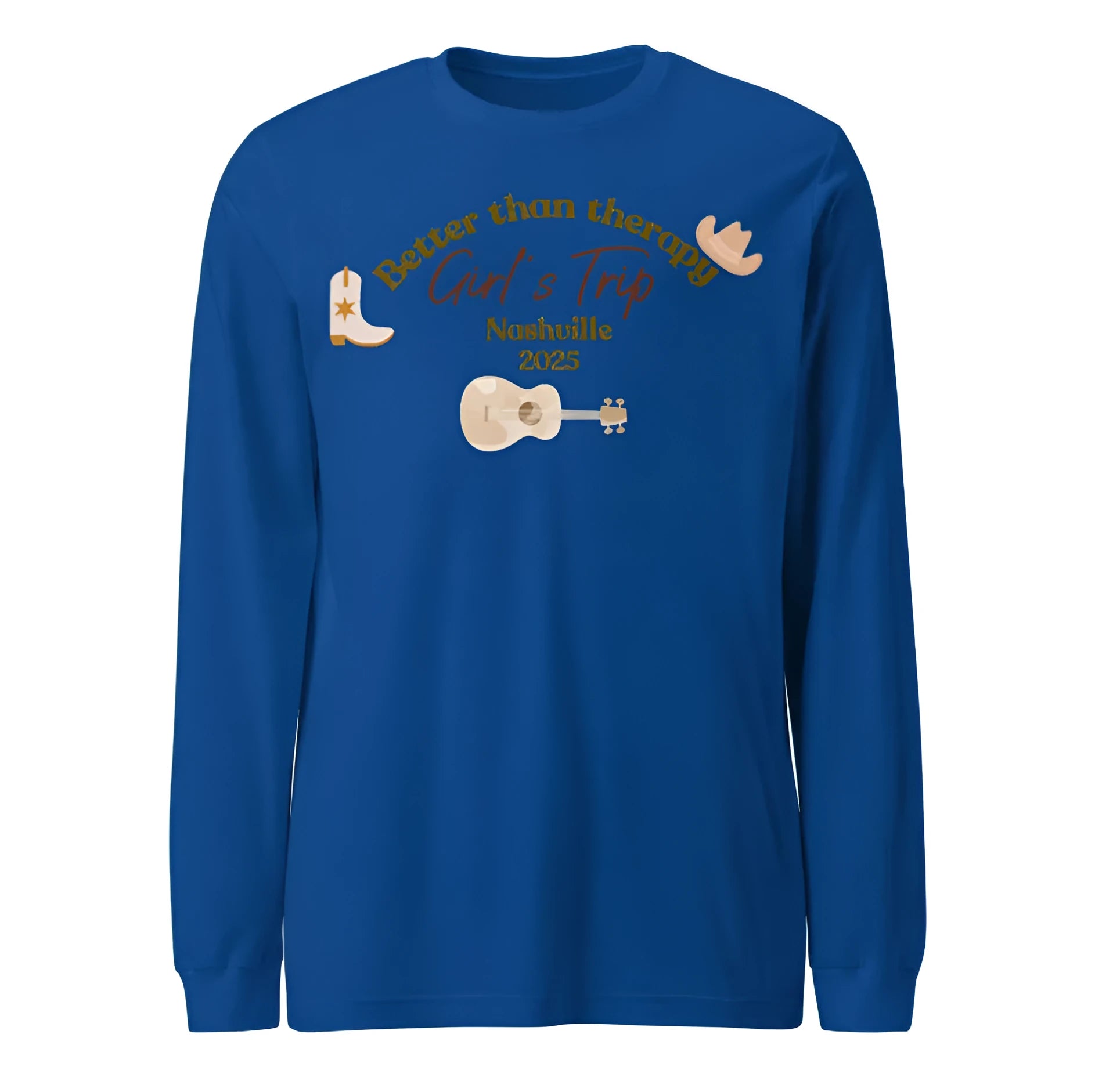 Men's loose blue polyester sweater with printed letter patterns, round neck, casual pullover style