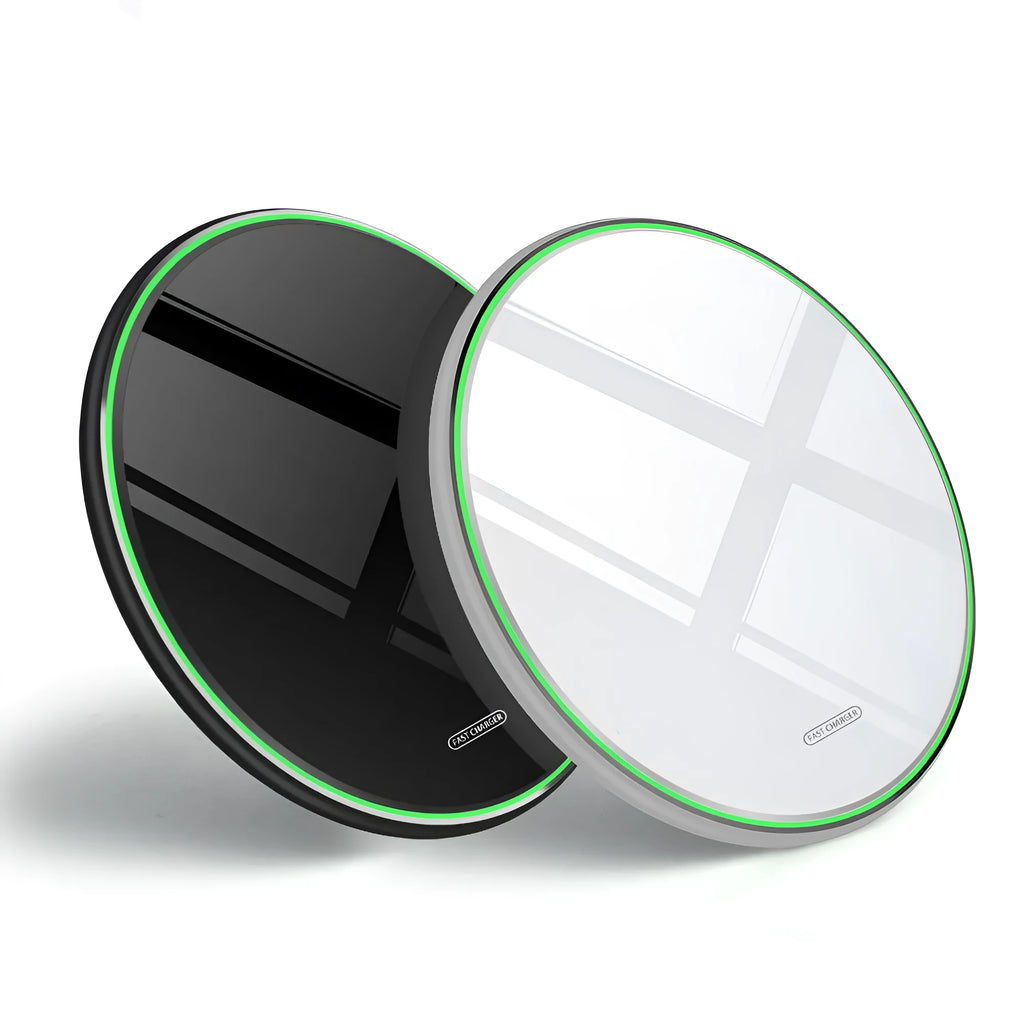 FDGAO Metal Qi Wireless Charger circular 100mm x 6mm pad in black or white aluminium alloy and ABS with Micro USB cable