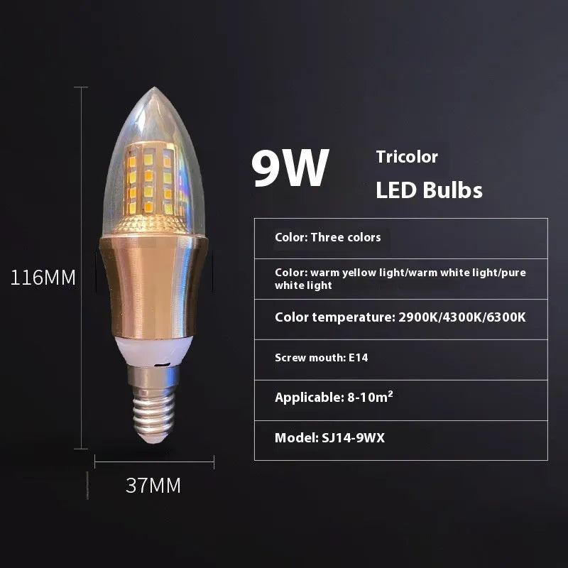 Household E14 E27 LED screw bulb with three colour options and rechargeable lithium battery
