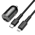 Baseus electro‑optical grey 30W mini car charger and USB cable set