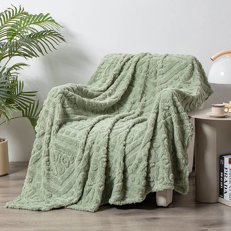 Shu cotton velvet jacquard office sofa blanket in multiple sizes and colour options