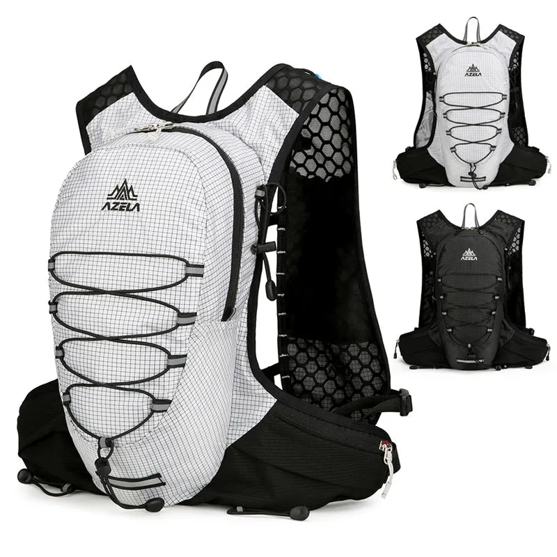AZELA grid pattern breathable mesh running backpack in black, lightweight hydration pack for trail running and hiking