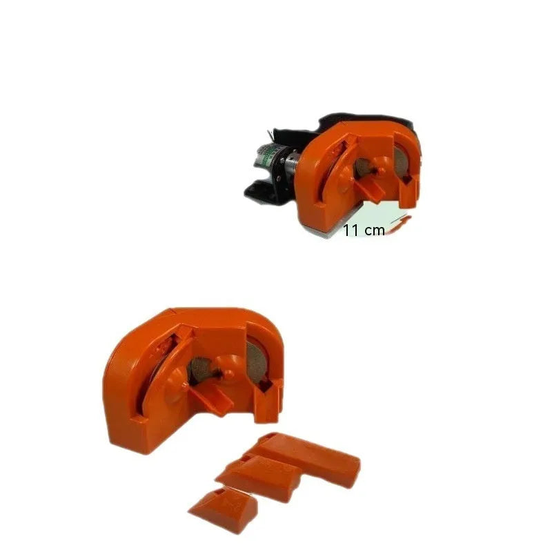 Orange and black grinding drill attachment with irregular sanders and replacement wheels