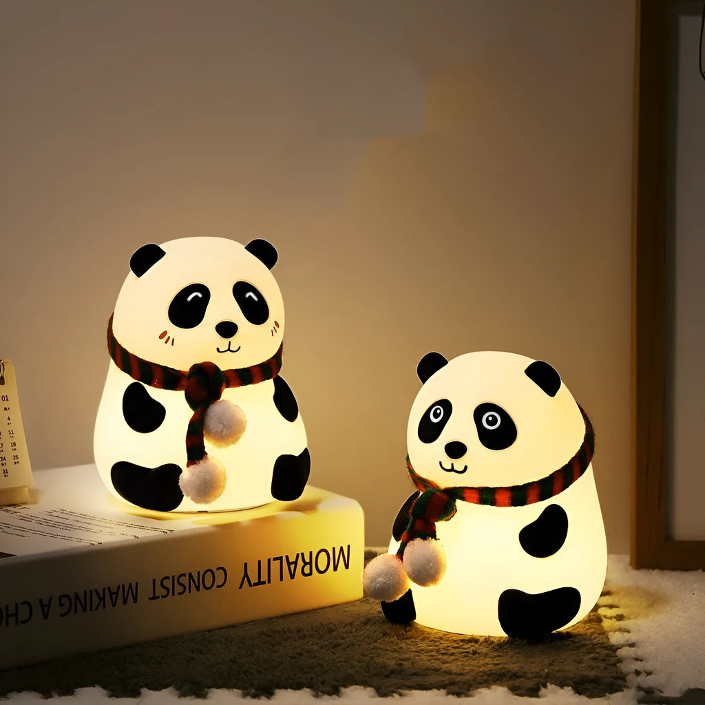 Panda silicone night light with rechargeable battery, compact 106x112x136mm size, two colour style options