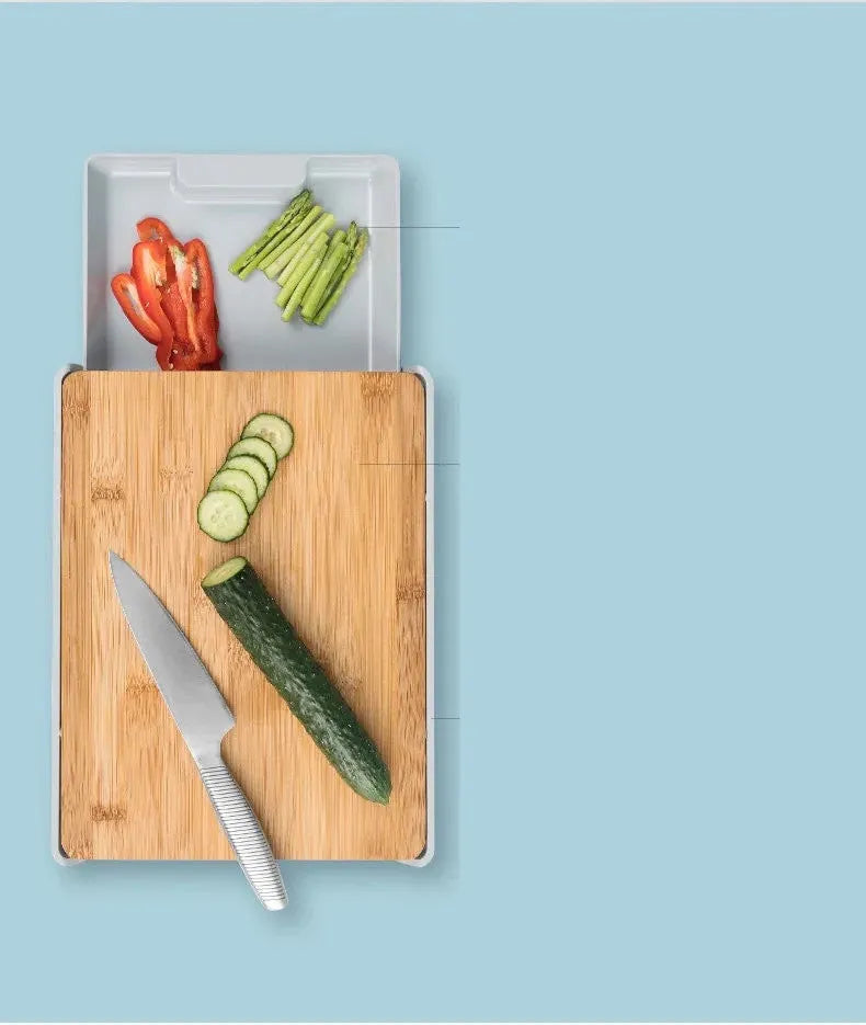 Large square bamboo cutting board 32.5cm x 24.5cm x 4.8cm on kitchen counter