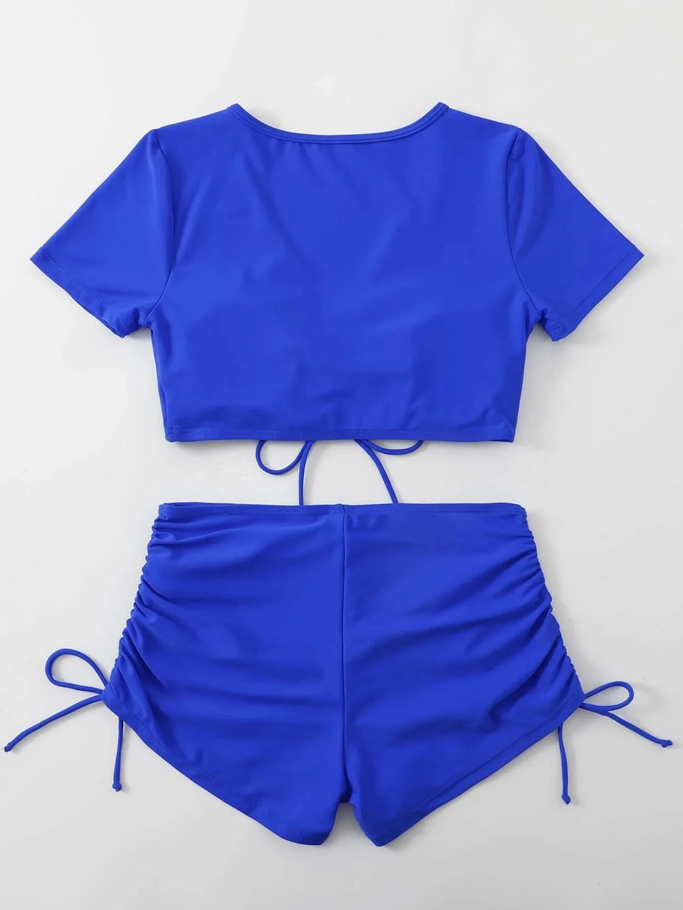Women's lace-up bow swimsuit in polyester with front adjustable design and decorative bow