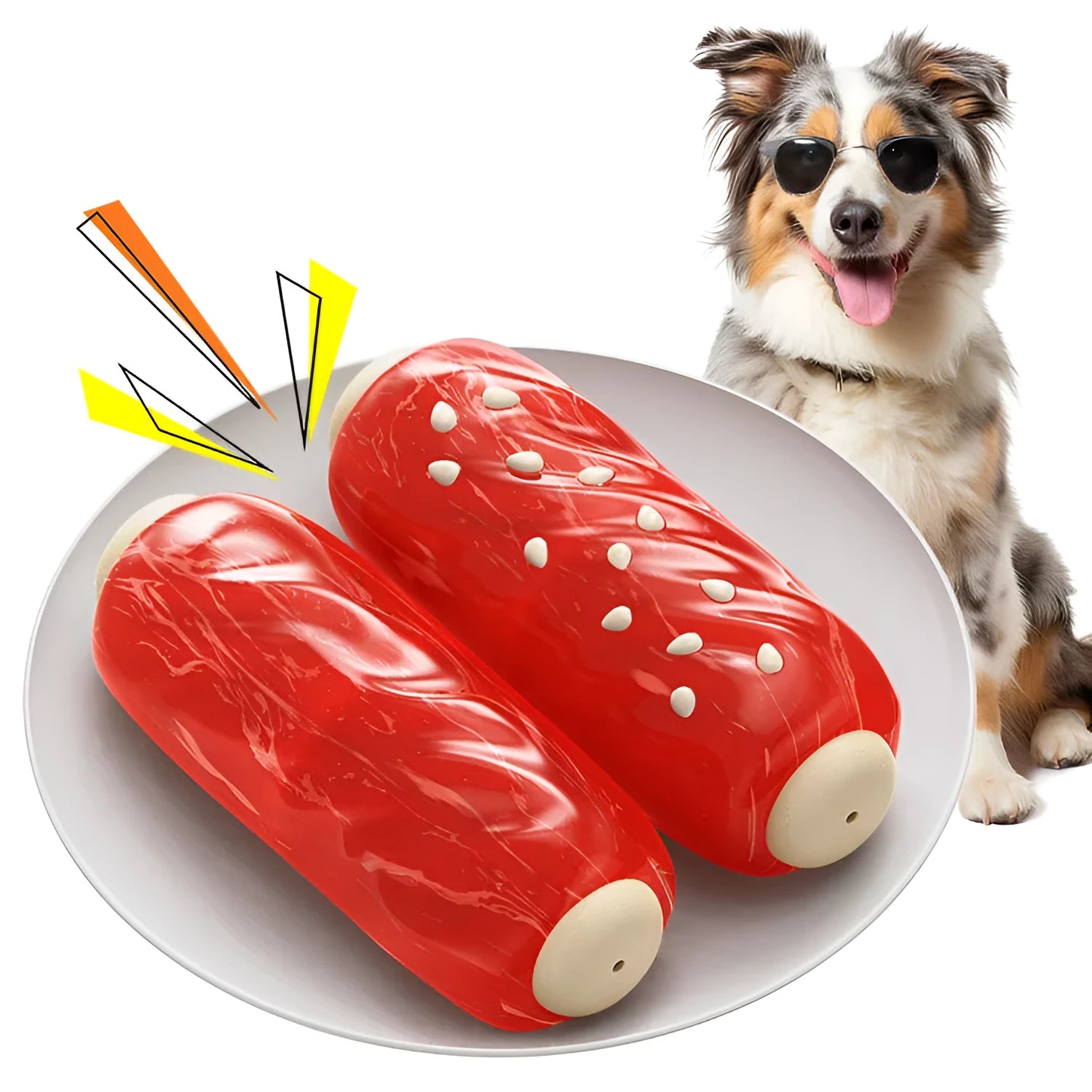 Primary colour plastic molar rod dog chew toy for dental cleaning and play