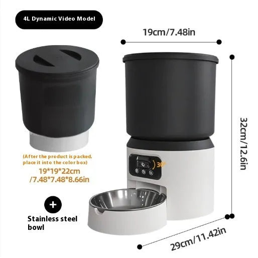4-litre smart pet feeder with Wi-Fi remote control and choice of plastic or stainless steel bowl.