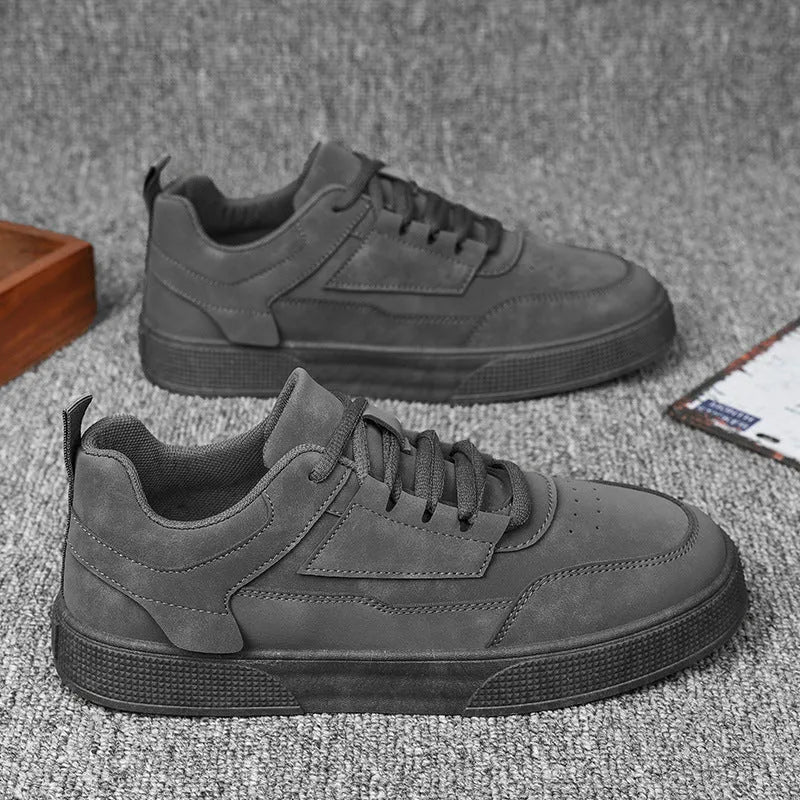 Men's casual sports sneakers in black, grey, khaki or white, artificial PU upper, mesh inner, plastic sole, sizes 39-48