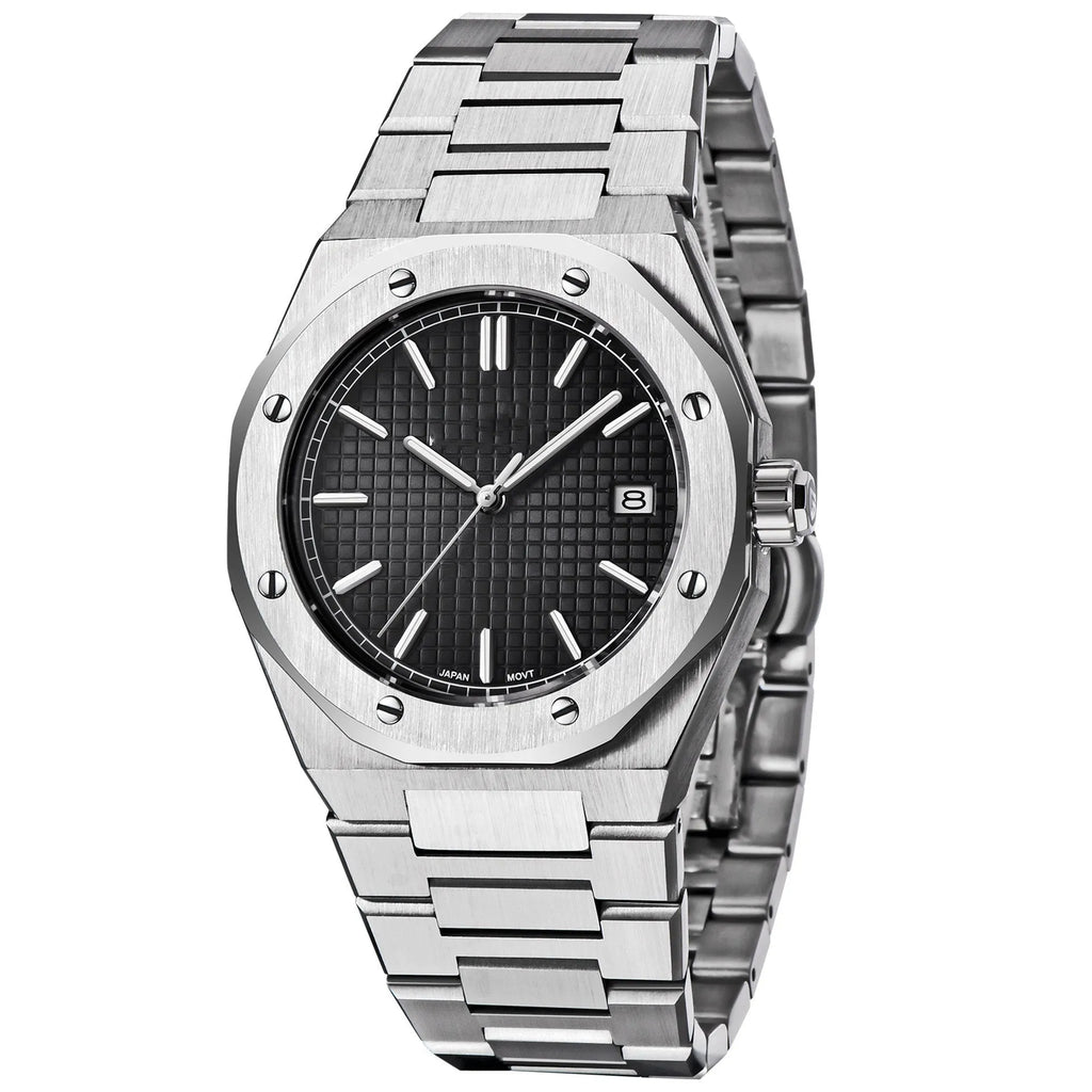 Men's stainless steel automatic mechanical watch with 40mm dial, NH35A movement, luminous hands, and sapphire glass