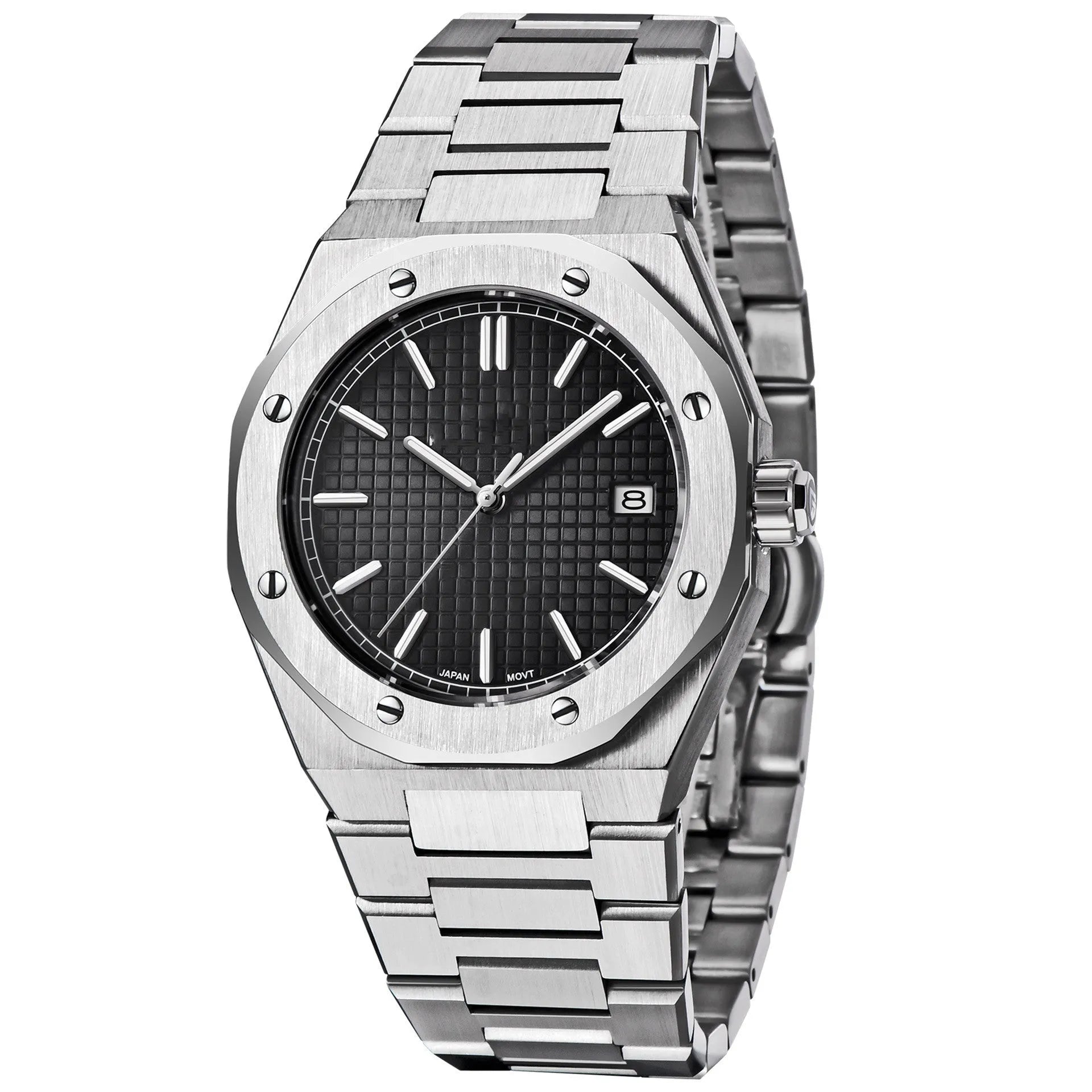 Men's stainless steel automatic mechanical watch with 40mm dial, NH35A movement, luminous hands, and sapphire glass