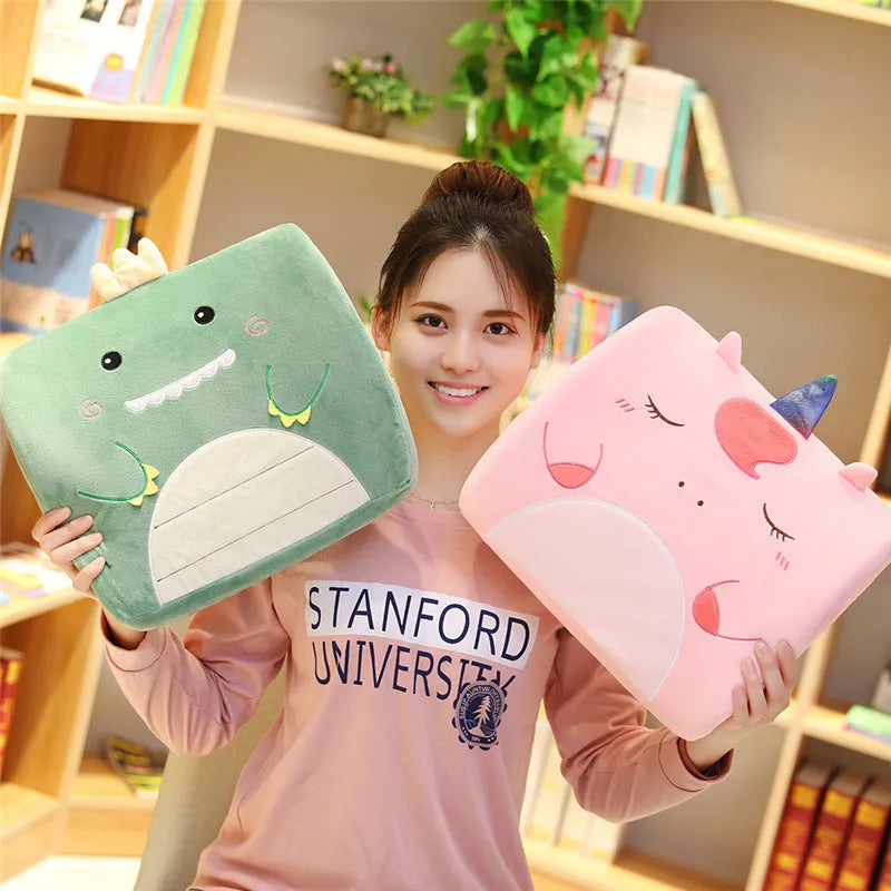 Cartoon character office cushion with removable memory foam insert on a desk chair